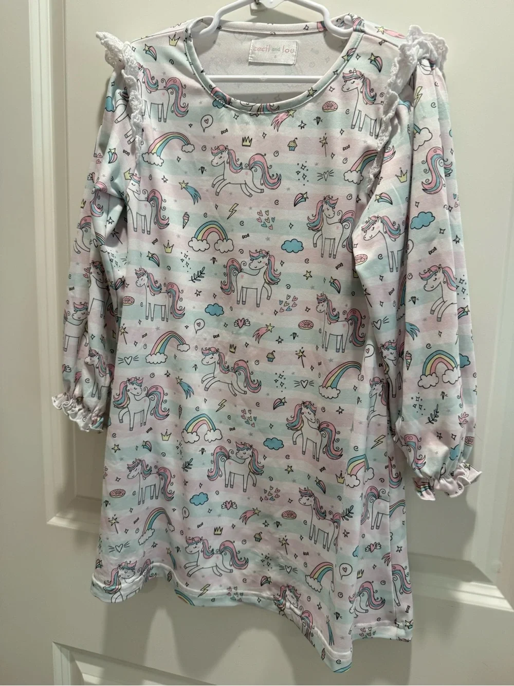 Cecil & Lou Pastel Unicorn Rainbow Knit Long Sleeve Dress - Size 5